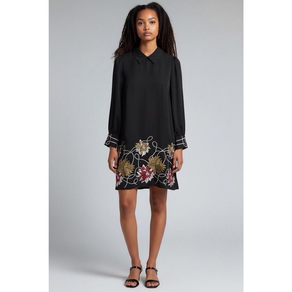 Sandro Paris Black Floral Long Sleeve Mock Neck Mini Dress Womens 2XL